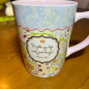 Inspirational Floral Pink Ceramic Mug - 'He fills my life'